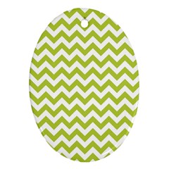 Spring Green And White Zigzag Pattern Oval Ornament (two Sides)