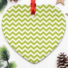 Spring Green And White Zigzag Pattern Heart Ornament (two Sides) by Zandiepants