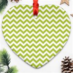 Spring Green And White Zigzag Pattern Heart Ornament (Two Sides) Front