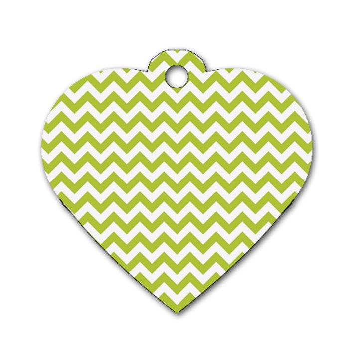 Spring Green And White Zigzag Pattern Dog Tag Heart (Two Sided)