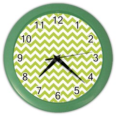 Spring Green And White Zigzag Pattern Wall Clock (color)