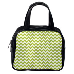 Spring Green And White Zigzag Pattern Classic Handbag (one Side) by Zandiepants