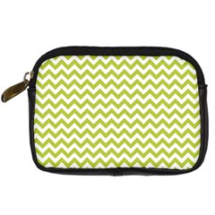 Spring Green And White Zigzag Pattern Digital Camera Leather Case by Zandiepants