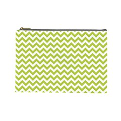 Spring Green And White Zigzag Pattern Cosmetic Bag (large) by Zandiepants