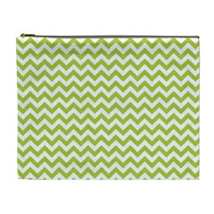 Spring Green And White Zigzag Pattern Cosmetic Bag (xl) by Zandiepants