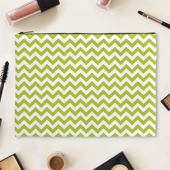 Spring Green And White Zigzag Pattern Cosmetic Bag (XL)