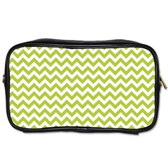 Spring Green And White Zigzag Pattern Travel Toiletry Bag (two Sides) by Zandiepants