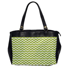 Spring Green And White Zigzag Pattern Oversize Office Handbag (one Side) by Zandiepants