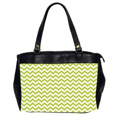 Spring Green And White Zigzag Pattern Oversize Office Handbag (two Sides) by Zandiepants