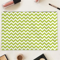 Spring Green And White Zigzag Pattern Cosmetic Bag (xxl) by Zandiepants