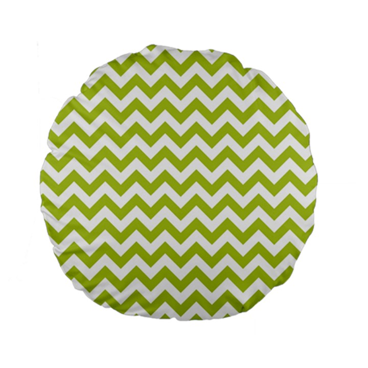 Spring Green And White Zigzag Pattern 15  Premium Round Cushion 