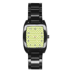 Spring Green And White Zigzag Pattern Stainless Steel Barrel Watch by Zandiepants