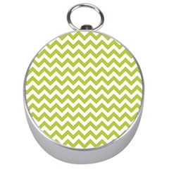 Spring Green And White Zigzag Pattern Silver Compass by Zandiepants