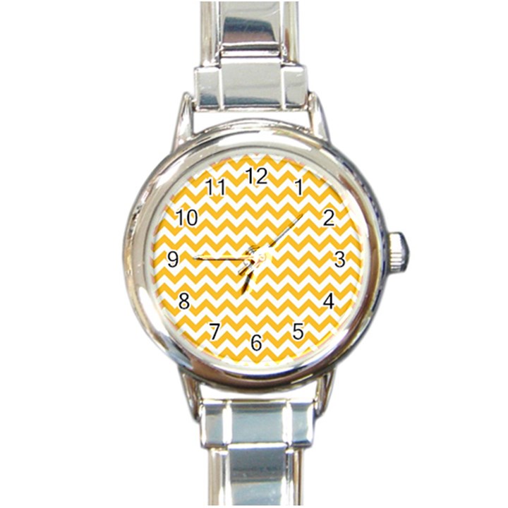 Sunny Yellow And White Zigzag Pattern Round Italian Charm Watch