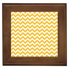 Sunny Yellow And White Zigzag Pattern Framed Ceramic Tile