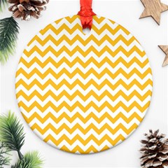 Sunny Yellow And White Zigzag Pattern Round Ornament by Zandiepants