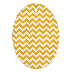 Sunny Yellow And White Zigzag Pattern Oval Ornament