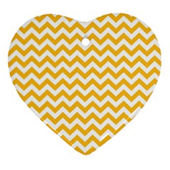 Sunny Yellow And White Zigzag Pattern Heart Ornament by Zandiepants