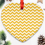 Sunny Yellow And White Zigzag Pattern Heart Ornament Front