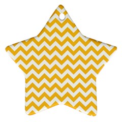 Sunny Yellow And White Zigzag Pattern Star Ornament by Zandiepants