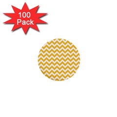 Sunny Yellow And White Zigzag Pattern 1  Mini Button (100 pack)