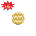 Sunny Yellow And White Zigzag Pattern 1  Mini Button (100 pack) Front