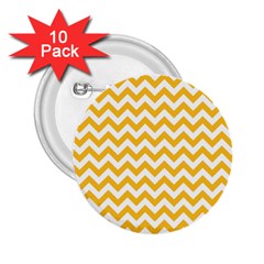 Sunny Yellow And White Zigzag Pattern 2 25  Button (10 Pack) by Zandiepants