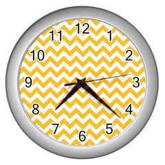 Sunny Yellow And White Zigzag Pattern Wall Clock (Silver)