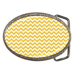 Sunny Yellow And White Zigzag Pattern Belt Buckle (oval) by Zandiepants