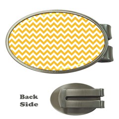 Sunny Yellow And White Zigzag Pattern Money Clip (Oval)