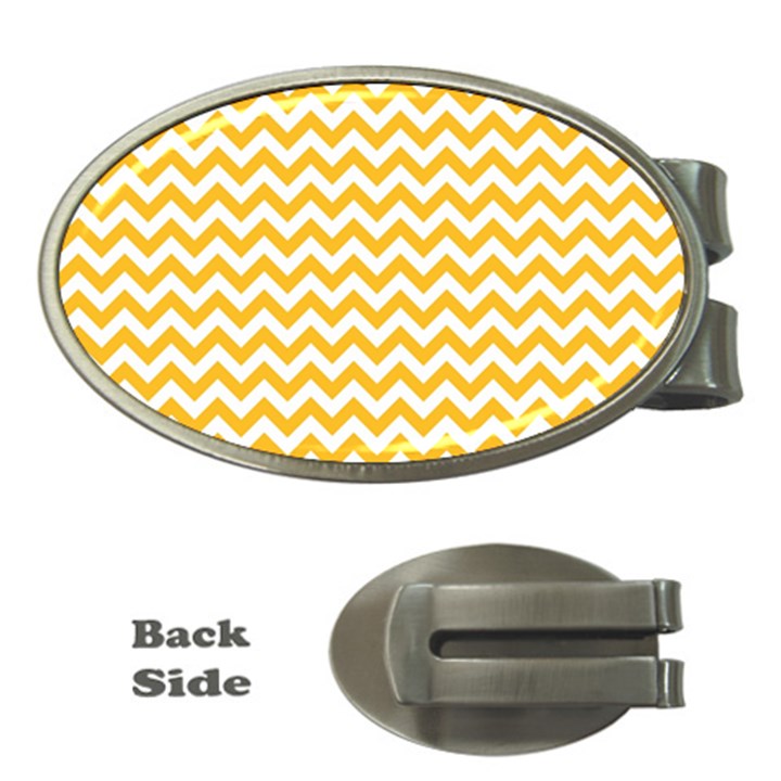 Sunny Yellow And White Zigzag Pattern Money Clip (Oval)