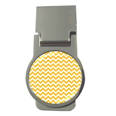 Sunny Yellow And White Zigzag Pattern Money Clip (round) by Zandiepants