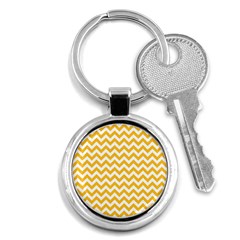 Sunny Yellow And White Zigzag Pattern Key Chain (Round)