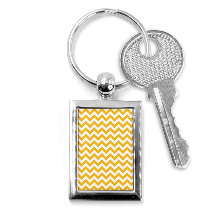 Sunny Yellow And White Zigzag Pattern Key Chain (Rectangle)