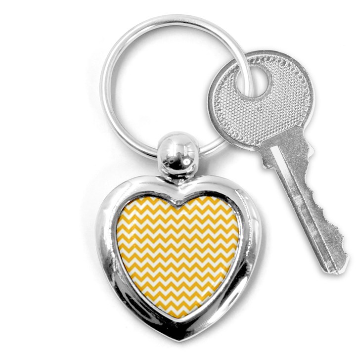 Sunny Yellow And White Zigzag Pattern Key Chain (Heart)