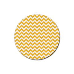 Sunny Yellow And White Zigzag Pattern Drink Coaster (round) by Zandiepants