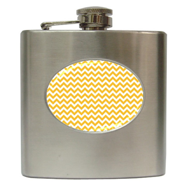 Sunny Yellow And White Zigzag Pattern Hip Flask