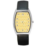 Sunny Yellow And White Zigzag Pattern Tonneau Leather Watch Front