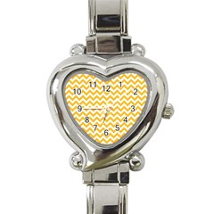 Sunny Yellow And White Zigzag Pattern Heart Italian Charm Watch 