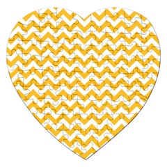 Sunny Yellow And White Zigzag Pattern Jigsaw Puzzle (Heart)