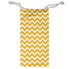 Sunny Yellow And White Zigzag Pattern Jewelry Bag by Zandiepants