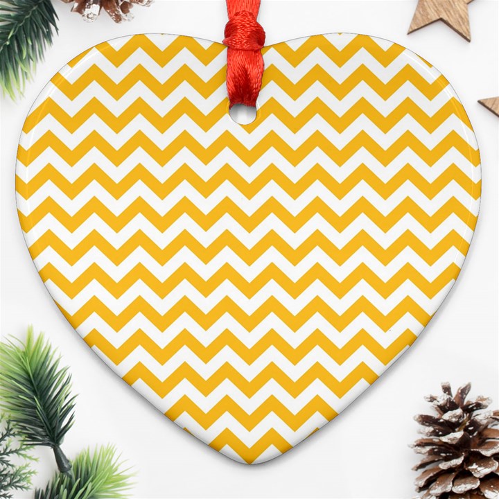 Sunny Yellow And White Zigzag Pattern Heart Ornament (Two Sides)