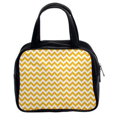 Sunny Yellow And White Zigzag Pattern Classic Handbag (two Sides) by Zandiepants