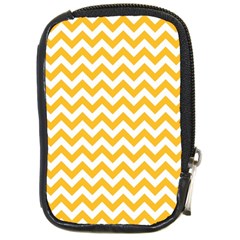 Sunny Yellow And White Zigzag Pattern Compact Camera Leather Case