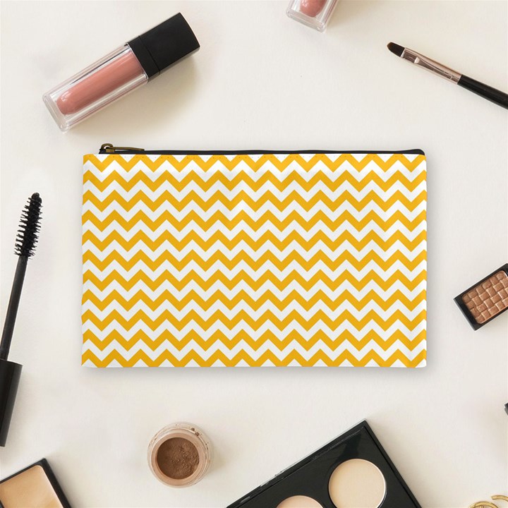 Sunny Yellow And White Zigzag Pattern Cosmetic Bag (Medium)