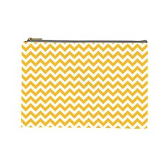 Sunny Yellow And White Zigzag Pattern Cosmetic Bag (large) by Zandiepants