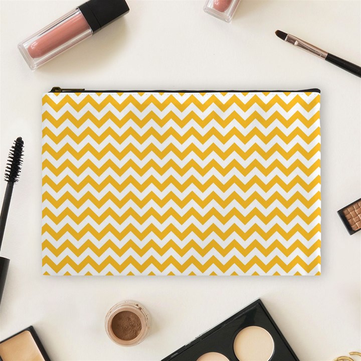 Sunny Yellow And White Zigzag Pattern Cosmetic Bag (Large)