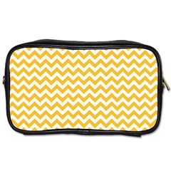 Sunny Yellow And White Zigzag Pattern Travel Toiletry Bag (One Side)