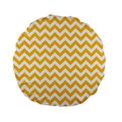 Sunny Yellow And White Zigzag Pattern 15  Premium Round Cushion 