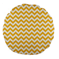 Sunny Yellow And White Zigzag Pattern 18  Premium Round Cushion 